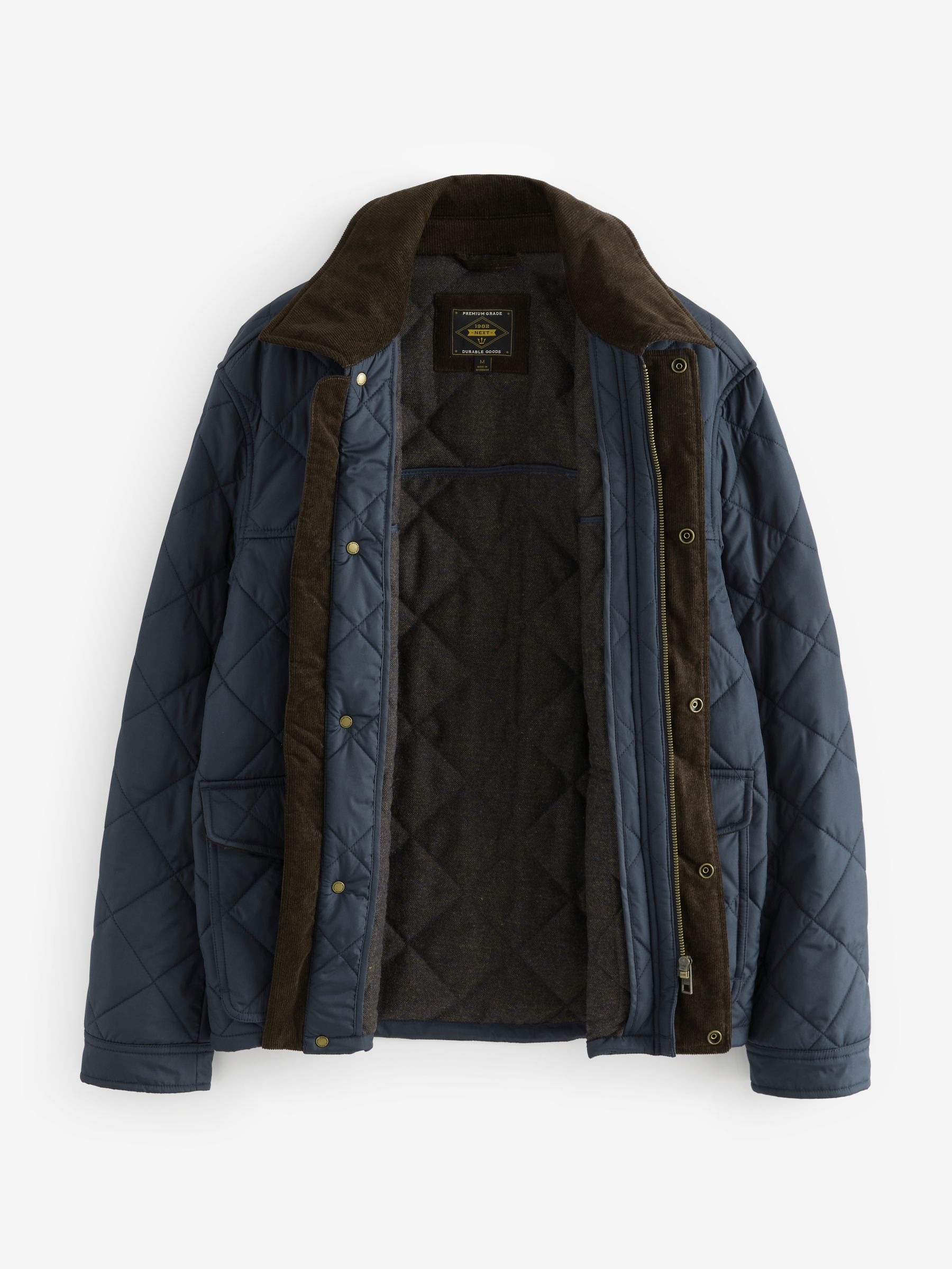 Mens Quilted Cordura Jacket Stand Collar Navy Blue - Image 4