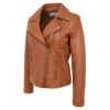 Womens Fashion Designer Leather Jacket Cross Zip Camel - Image 6