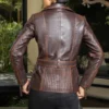 Women's Double Stitched Brown Leather Jacket - Image 2