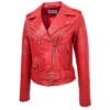 Women Red Moto Brando Leather Jacket - Image 5