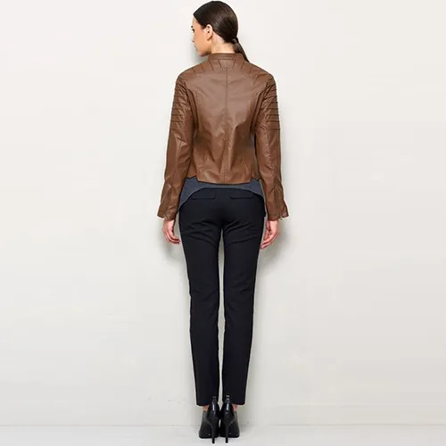 Women's Brown Fitted Leather Jacket - Image 4