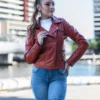 Womens Fashion Designer Leather Jacket Red Maroon - Image 3