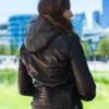 Hooded Moto Black Leather Jacket Women - Image 3