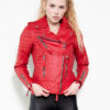 Elina Motorcycle Red Quilted Jacket Women - Image 14