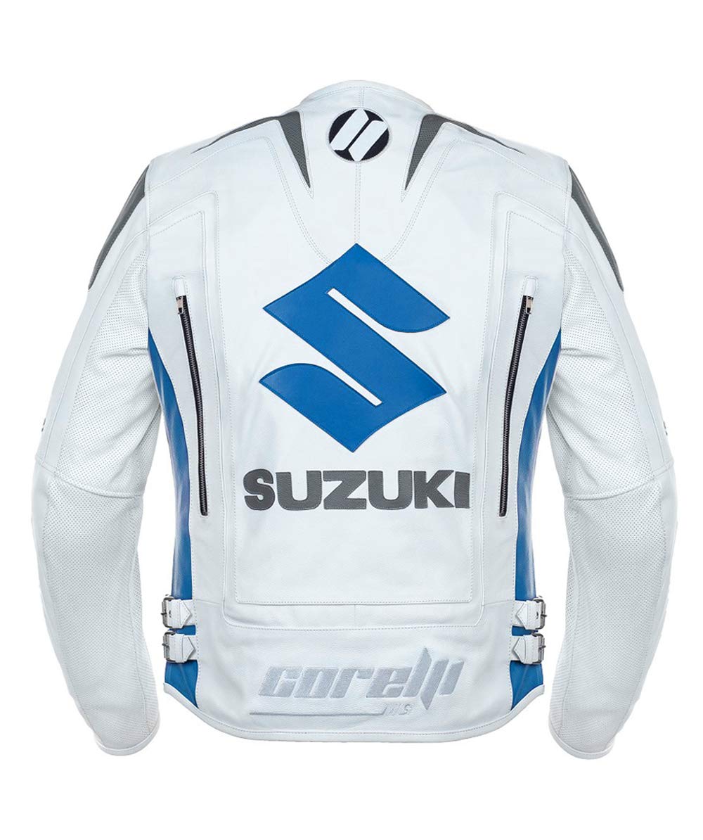 Men Suzuki Blue And White Motorcycle Jacket