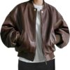 Womens Oversized Real Lambskin Leather Jackets Zip Up Trendy Bomber Motorcycle Jacket