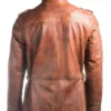 Men's Tan Double Collared Leather Coat - Image 2
