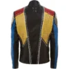 Men's Studded Slimfit Multicolor Leather Jacket - Image 2