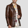 Mens Brown Vintage Leather Blazer - Image 2
