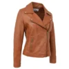 Womens Fashion Designer Leather Jacket Cross Zip Camel - Image 5