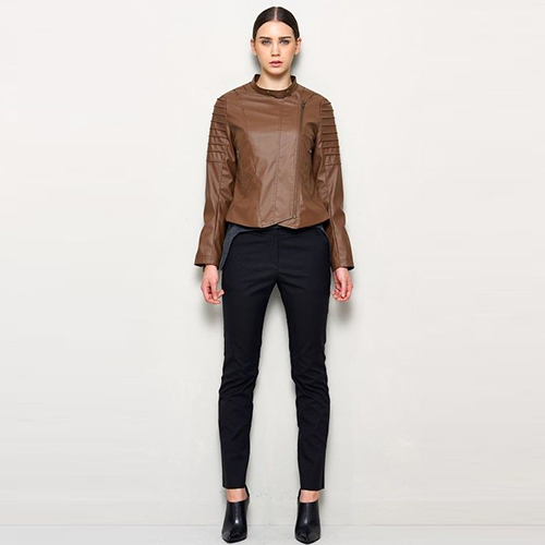 Women's Brown Fitted Leather Jacket