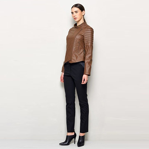 Women's Brown Fitted Leather Jacket - Image 2