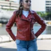 Womens Fashion Designer Leather Jacket Red Maroon