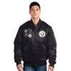 Pittsburgh Steelers Starter Black Satin Varsity Jacket