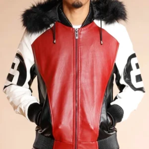 8 Ball Logo Fur Hooded Bomber Jacket