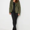 Women's Army Green Motorcycle Faux Suede Jacket - Image 6