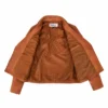 Womens Fashion Designer Leather Jacket Cross Zip Camel