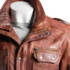Men's Tan Double Collared Leather Coat