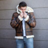 Men's Faux Fur Brown Leather Jacket - Image 7