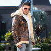 Men's Faux Fur Brown Leather Jacket - Image 6