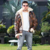 Men's Faux Fur Brown Leather Jacket - Image 5