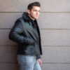 Men's Winter Shearling Black Leather Jacket - Image 2