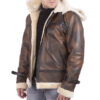 Men's Faux Fur Brown Leather Jacket - Image 3