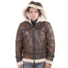 Men's Faux Fur Brown Leather Jacket - Image 2