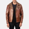 Mens Sheepskin Shearling Brown Leather Jacket