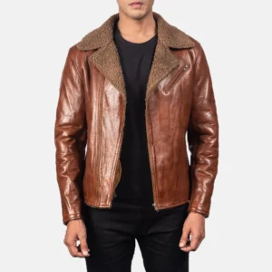 Mens Sheepskin Shearling Brown Leather Jacket
