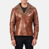 Mens Sheepskin Shearling Brown Leather Jacket - Image 2
