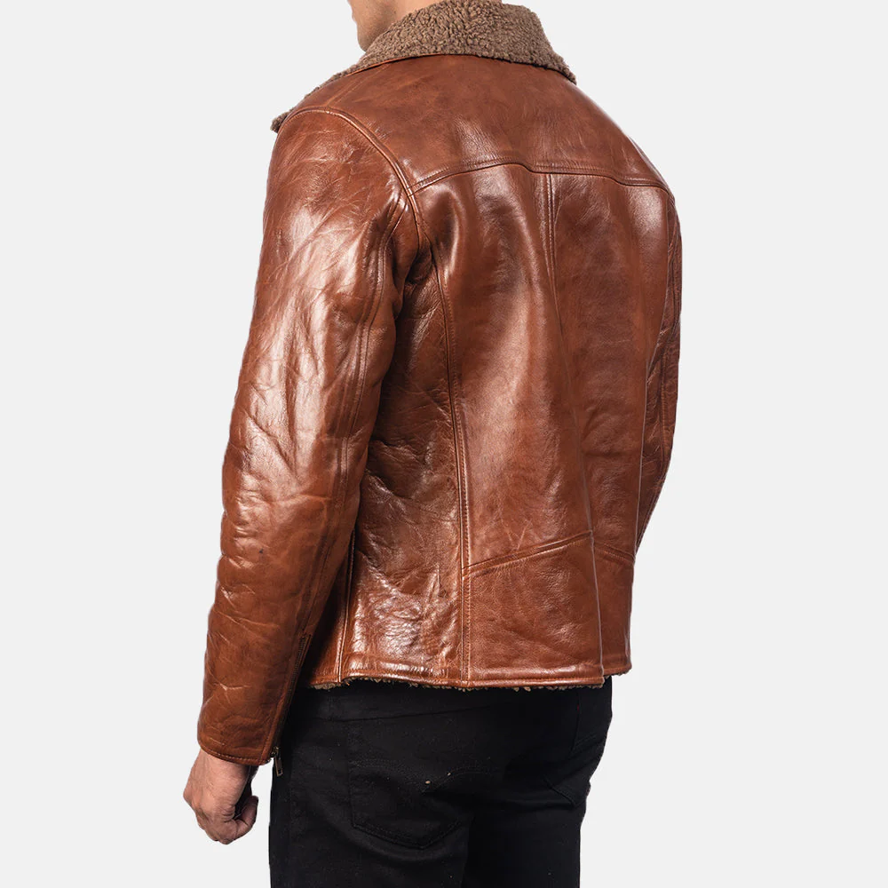 Mens Sheepskin Shearling Brown Leather Jacket - Image 6