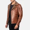 Mens Sheepskin Shearling Brown Leather Jacket - Image 4