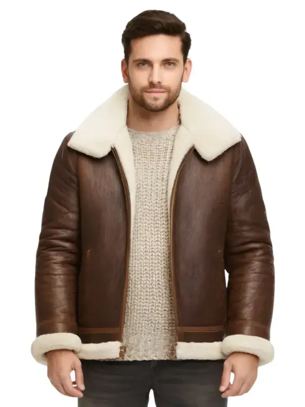 AVIREX sheepskin leather jacket ブラウン L Alex Brown Sheepskin Shearling Aviator Leather Jacket