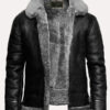 B3 Bomber Black Fur Pilot Leather Jacket