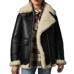 Women Bomber Aviator Shearling Jacket