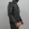 Men’s Black Leather Biker Jacket With Gold Zippers
