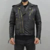 Men’s Black Leather Biker Jacket With Gold Zippers