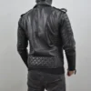 Men’s Black Leather Biker Jacket With Gold Zippers