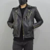 Men’s Black Leather Biker Jacket With Gold Zippers