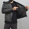 Men’s Black Leather Biker Jacket With Gold Zippers