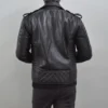 Men’s Black Leather Biker Jacket With Gold Zippers