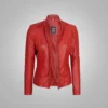 Women's Red Lambskin Fitted Leather Jacket