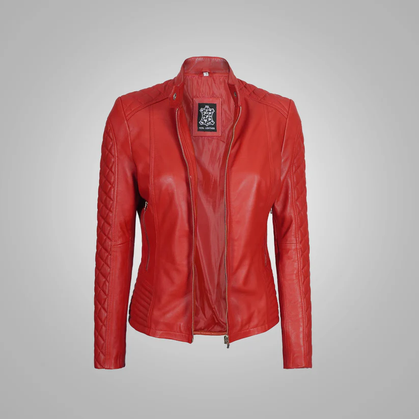 Women's Red Lambskin Fitted Leather Jacket