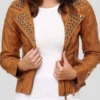 Women's Brown Studded Leather Jacket