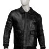 Mens Real Sheepskin Leather Bomber Jacket Solid Black