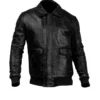 Mens Real Sheepskin Leather Bomber Jacket Solid Black