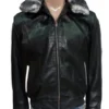 Black Lambskin Leather Jacket With Chinchilla Collar