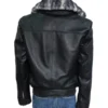 Black Lambskin Leather Jacket With Chinchilla Collar - Image 4
