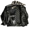 Black Lambskin Leather Jacket With Chinchilla Collar